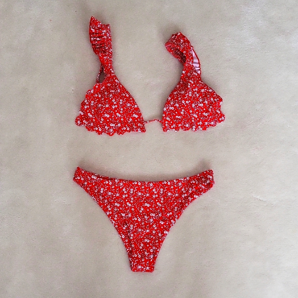 NWT Red ditzy floral bikini sz L